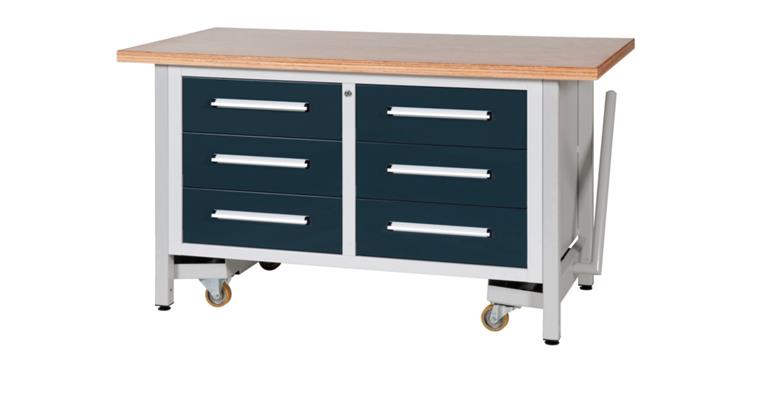 Cabinet workbench W1500XD750XH840mm 6 drawers RAL7035/7016