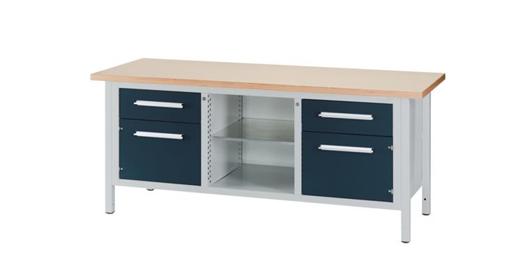 Cabinet workbench W2000XD750XH840mm 2 drawers 2 doors RAL7035/7016