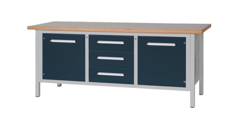 Cabinet workbench W2000XD750XH840mm 3 drawers 2 doors RAL7035/7016