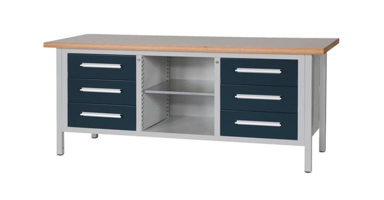 Cabinet workbench W2000XD750XH840mm 6 drawers RAL7035/7016