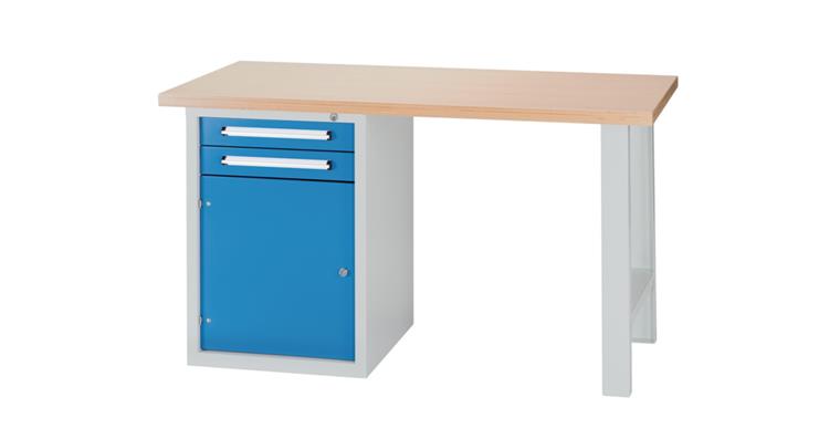 Kombi-Werkbank Serie DB B1500 x T750 x H840mm RAL7035/5012 1 x Tür 2 x Schublade