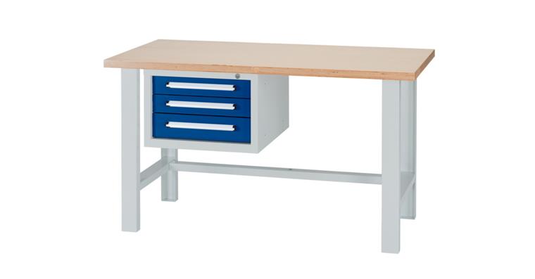 Kombi-Werkbank Serie DB B1500 x T750 x H840mm RAL7035/5010 3 x Schublade