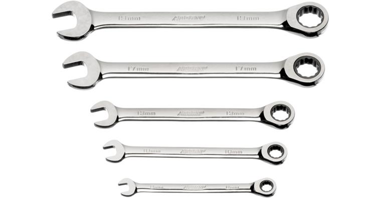 ATORN ratchet combination wrench set, straight, 5 pieces, 8/10/13/17/19 mm