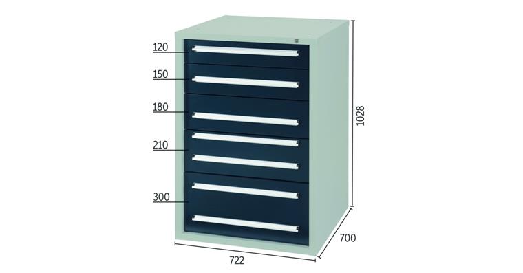 Schubladenschrank H1028 x B722 x T700mm 5 Schubladen RAL7035/7016