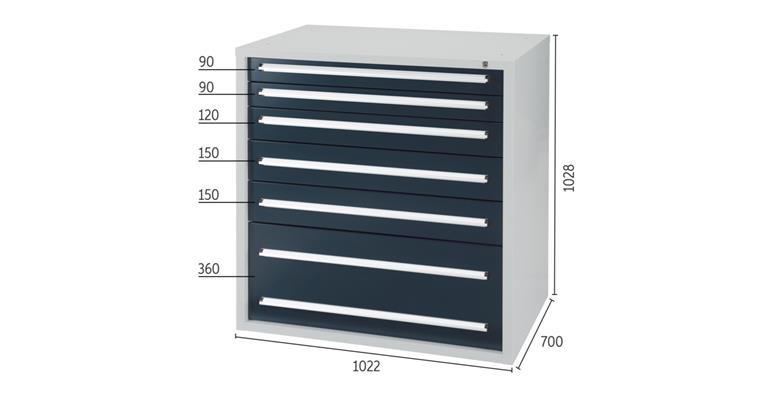 Drawer cabinet H1,028 x W1,022 x D700 mm 6 drawers RAL7035/7016