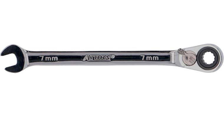 ATORN ratchet combination wrench, 7 mm, angled 15°, reversing lever