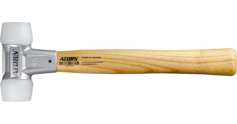 ATORN Schonhammer, Kopf 30 mm Schlageinsätze Nylon weiß, Stiel Eschenholz