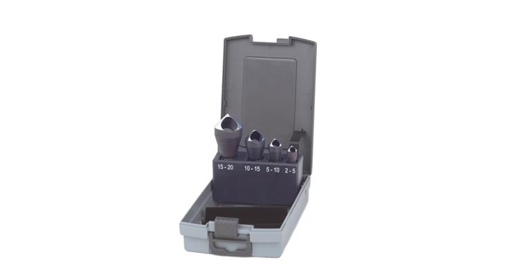 1012204201 Cs. + cs. deburring tool set 4 pcs 90° str. HSS d. 2-20mm in plastic box