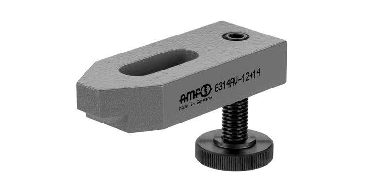 Clamp, offset with adjustable support screw, nominal groove size 16+18 mm