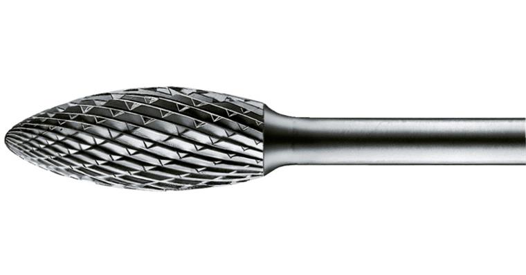 1044273102 HM-Frässtift Flammenform (B) Schaft-Ø 3 mm Zahnung 5 Kopf-Øxlänge 6x13 mm