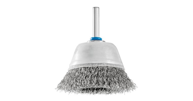Wire cup brushes with shaft, 60mm dia., INOX wire 0.3mm