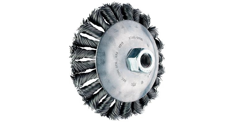 Cone brush dia. 125 mm, INOX wire 0.35 mm, thread M14, wire length 19 mm