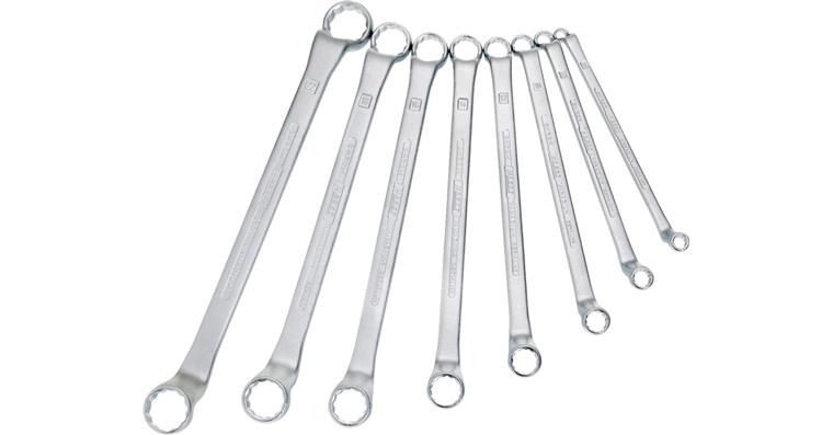 Gekröpfter Ringschlüssel-Satz DIN 838 CV-Stahl 12teilig SW 6x7-27x32 mm