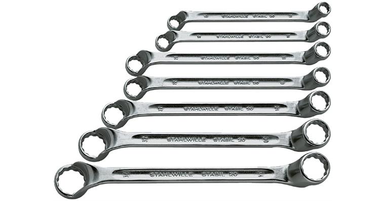 Gekröpfter Ringschlüssel-Satz DIN 838 CA-Steel 9teilig SW 6x7-21x24 mm