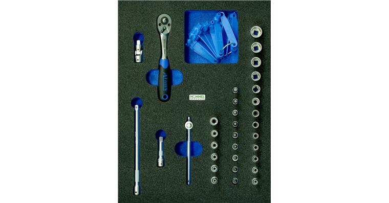 1/4 Zoll 6knt-/TORX®-Steckschlüssel-Satz 34tlg in OPT-I-STORE Einlage 260x345x30