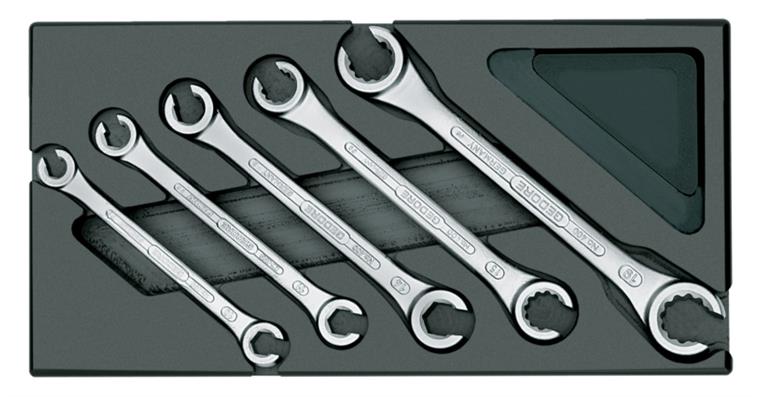 Double-end flare-nut wrench set 15° 5 pieces AF 8 x 10-17 x 19 mm
