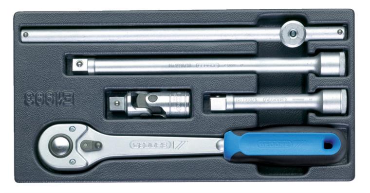 1/2 inch ratchet set, 5 pieces, in 1/3 tool module, chrome-plated, ABS plastic
