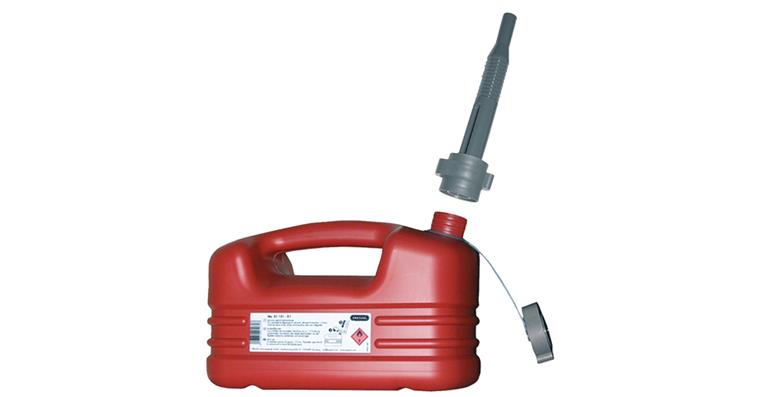 Kraftstoffkanister 10L mit Auslaufrohr, integrierte Entlüftung, rot, HDPE