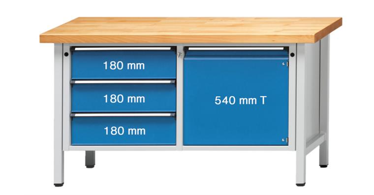 Cabinet workbench model 106 V beech solid plate height 850 mm RAL 7035/5012