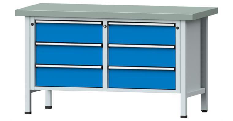 Cabinet workbench model 108 V plate w/ sh. st. coat. height 850 mm RAL 7035/5012