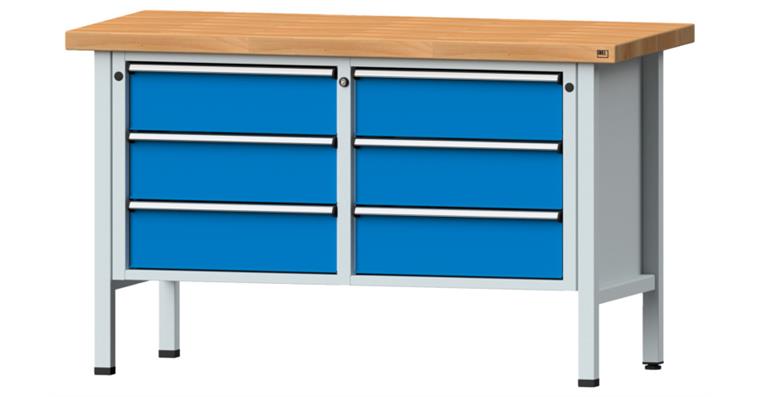 Cabinet workbench model 108 V beech solid plate height 900 mm RAL 7035/5012