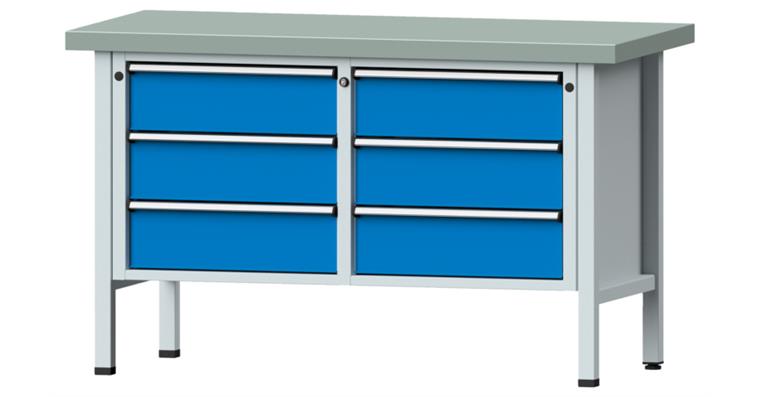 Cabinet workbench model 108 V plate w/ sh. st. coat. height 900 mm RAL 7035/5012