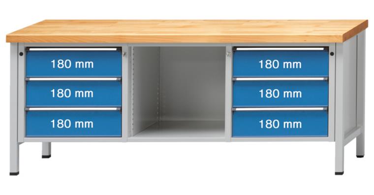 Cabinet workbench model 120 V universal plate height 850 mm RAL 7035/5012