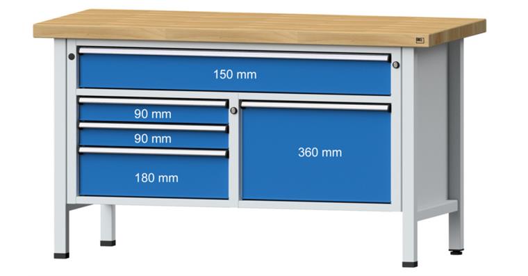 Cabinet workbench model 256 V beech solid plate height 850 mm RAL 7035/5012