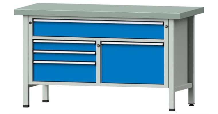 Cabinet workbench model 256 V plate w/ sh. st. coat. height 850 mm RAL 7035/5012
