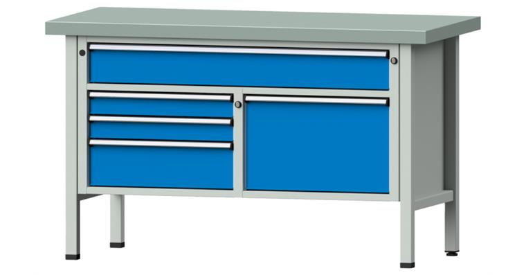 Cabinet workbench model 256 V plate w/ sh. st. coat. height 900 mm RAL 7035/5012