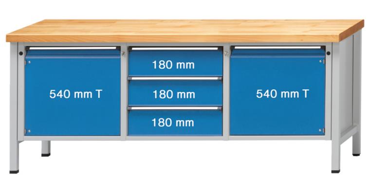 Cabinet workbench model 122 V beech solid plate height 850 mm RAL 7035/5012