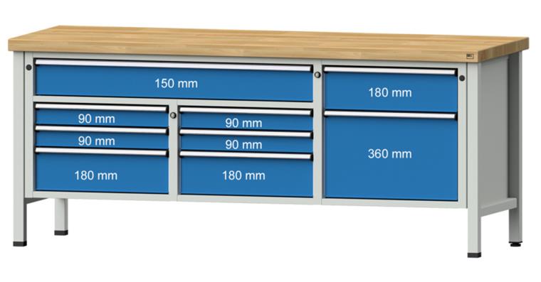 Cabinet workbench model 282 V beech solid plate height 850 mm RAL 7035/5012