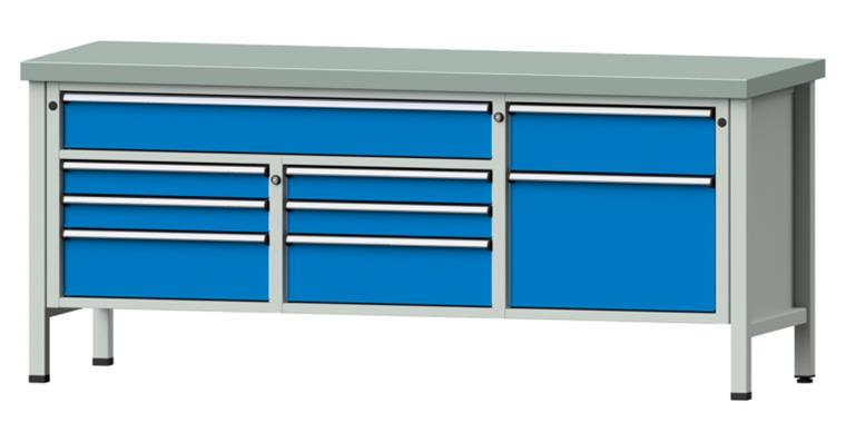 Cabinet workbench model 282 V plate w/ sh. st. coat. height 850 mm RAL 7035/5012