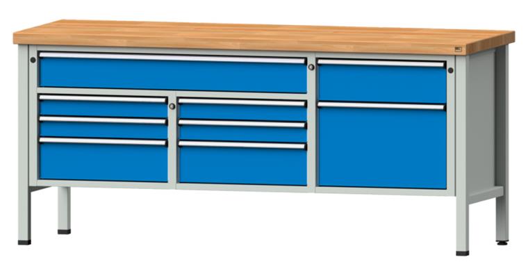 Cabinet workbench model 282 V beech solid plate height 900 mm RAL 7035/5012