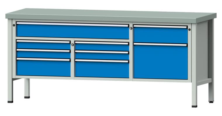 Cabinet workbench model 282 V plate w/ sh. st. coat. height 900 mm RAL 7035/5012