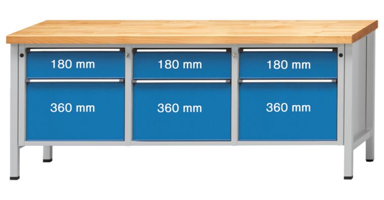 Cabinet workbench model 223 V beech solid plate height 850 mm RAL 7035/5012
