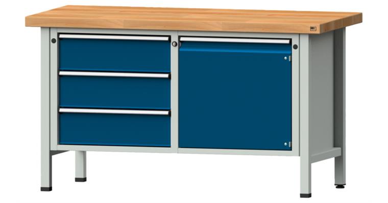 Cabinet workbench model 106 V beech solid plate height 850 mm RAL 7035/5010