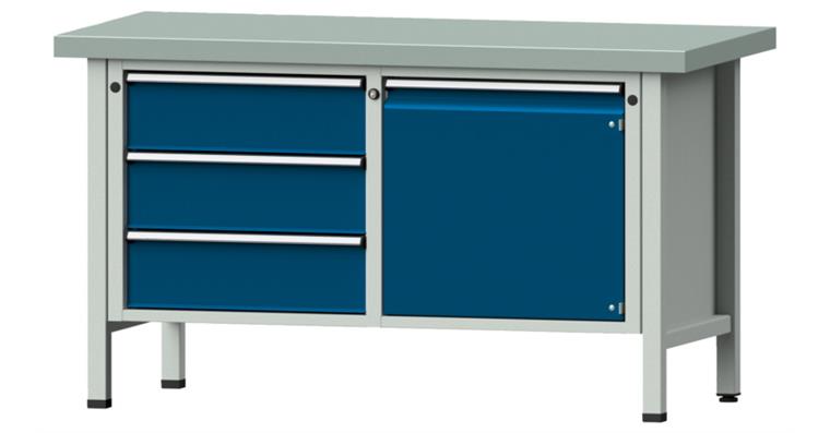Cabinet workbench model 106 V plate w/ sh. st. coat. height 850 mm RAL 7035/5010