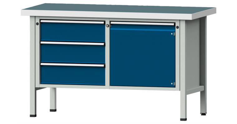 Cabinet workbench model 106 V plate w/ sh. st. coat. height 900 mm RAL 7035/5010