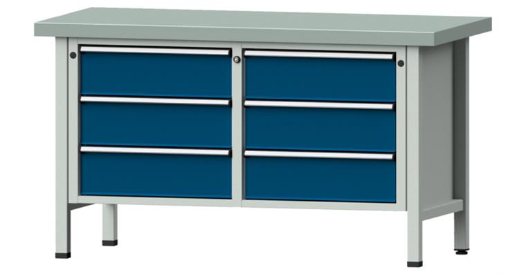 Cabinet workbench model 108 V plate w/ sh. st. coat. height 850 mm RAL 7035/5010