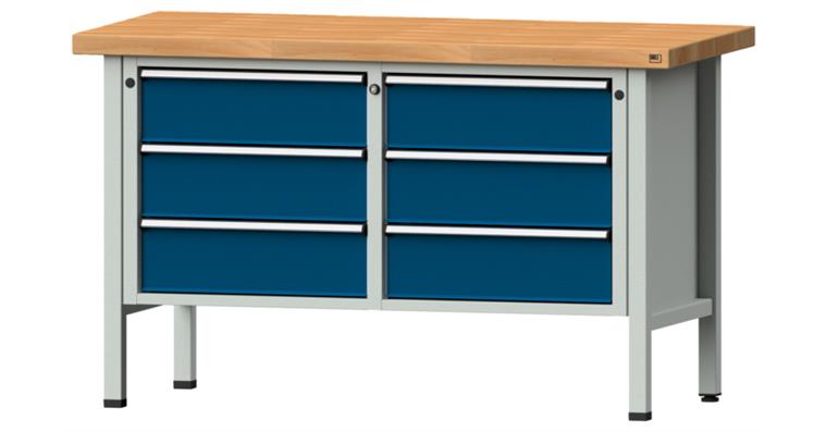 Cabinet workbench model 108 V beech solid plate height 900 mm RAL 7035/5010