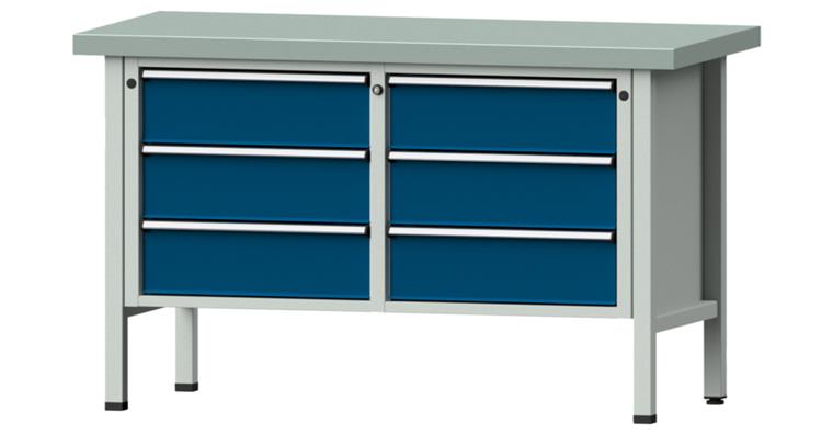 Cabinet workbench model 108 V plate w/ sh. st. coat. height 900 mm RAL 7035/5010