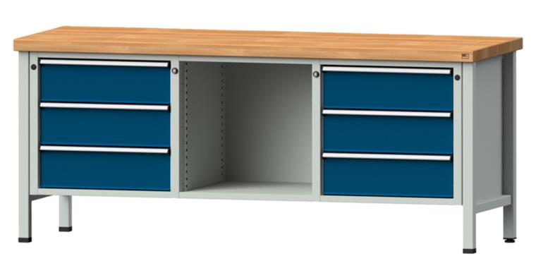 Cabinet workbench model 120 V beech solid plate height 850 mm RAL 7035/5010