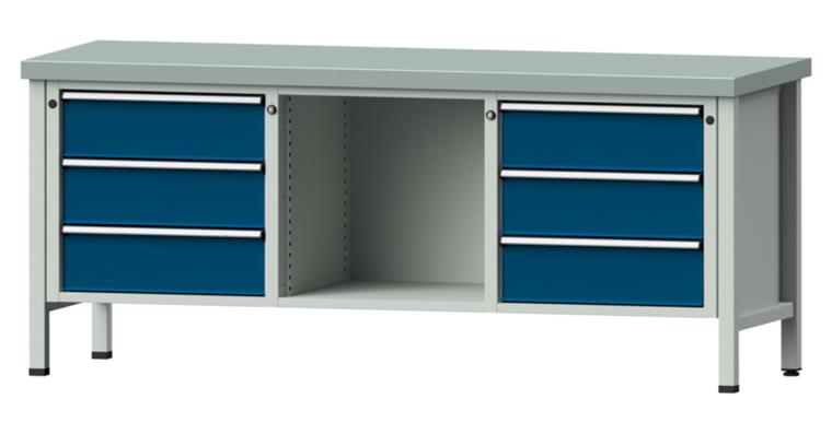 Cabinet workbench model 120 V plate w/ sh. st. coat. height 850 mm RAL 7035/5010