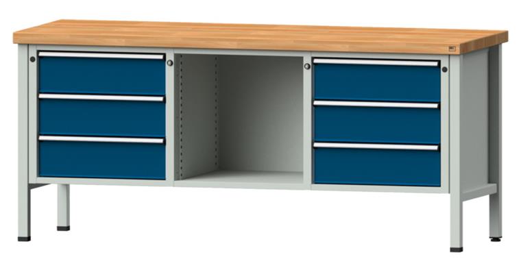 Cabinet workbench model 120 V beech solid plate height 900 mm RAL 7035/5010