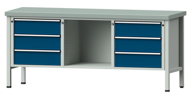 Cabinet workbench model 120 V plate w/ sh. st. coat. height 900 mm RAL 7035/5010