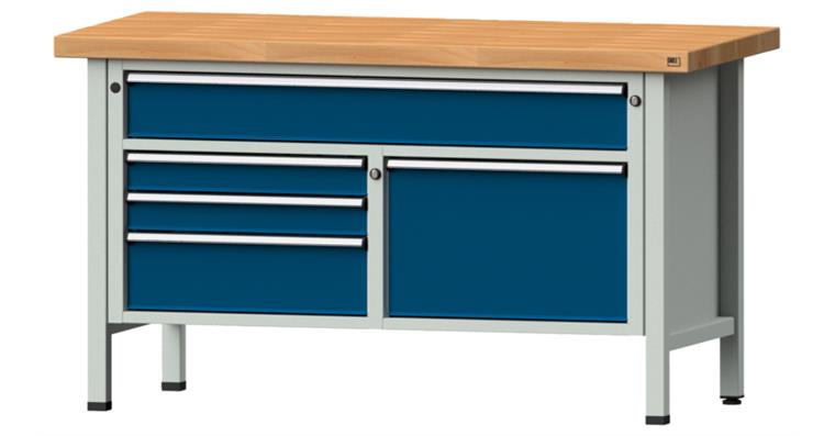 Cabinet workbench model 256 V beech solid plate height 850 mm RAL 7035/5010