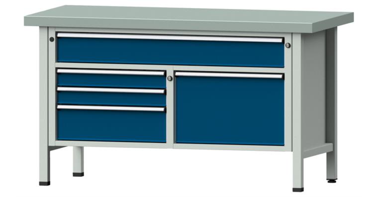 Cabinet workbench model 256 V plate w/ sh. st. coat. height 850 mm RAL 7035/5010