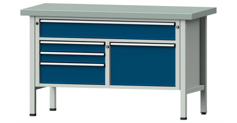 Cabinet workbench model 256 V plate w/ sh. st. coat. height 900 mm RAL 7035/5010