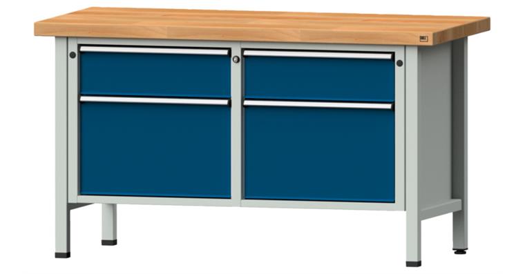 Cabinet workbench model 205 V beech solid plate height 850 mm RAL 7035/5010